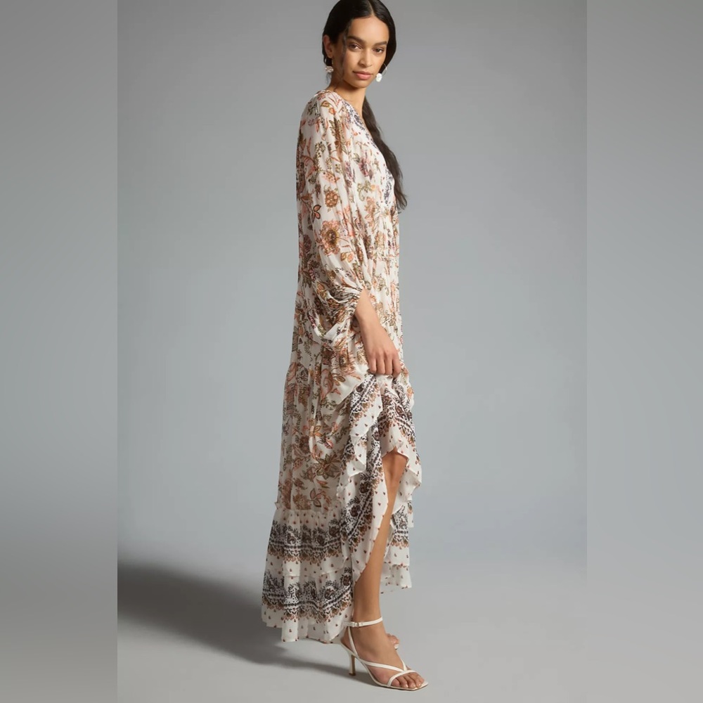 V-Neck Long-Sleeve Floral Paisley Maxi Dress - Picture 6 of 15